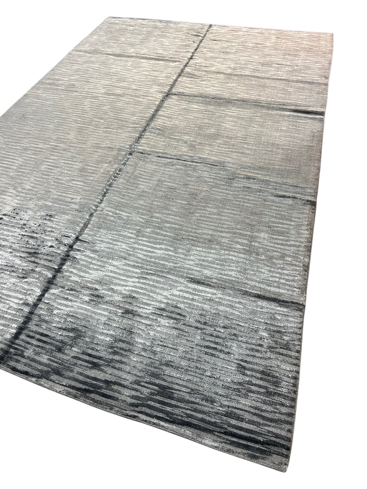 Abstract Textured Design – Modern Handwoven Gray Wool Rug –  8’11” × 13’9”