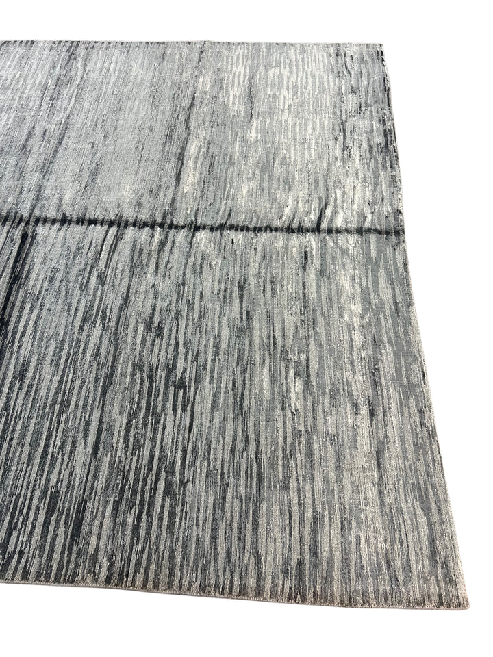 Abstract Textured Design – Modern Handwoven Gray Wool Rug –  8’11” × 13’9”