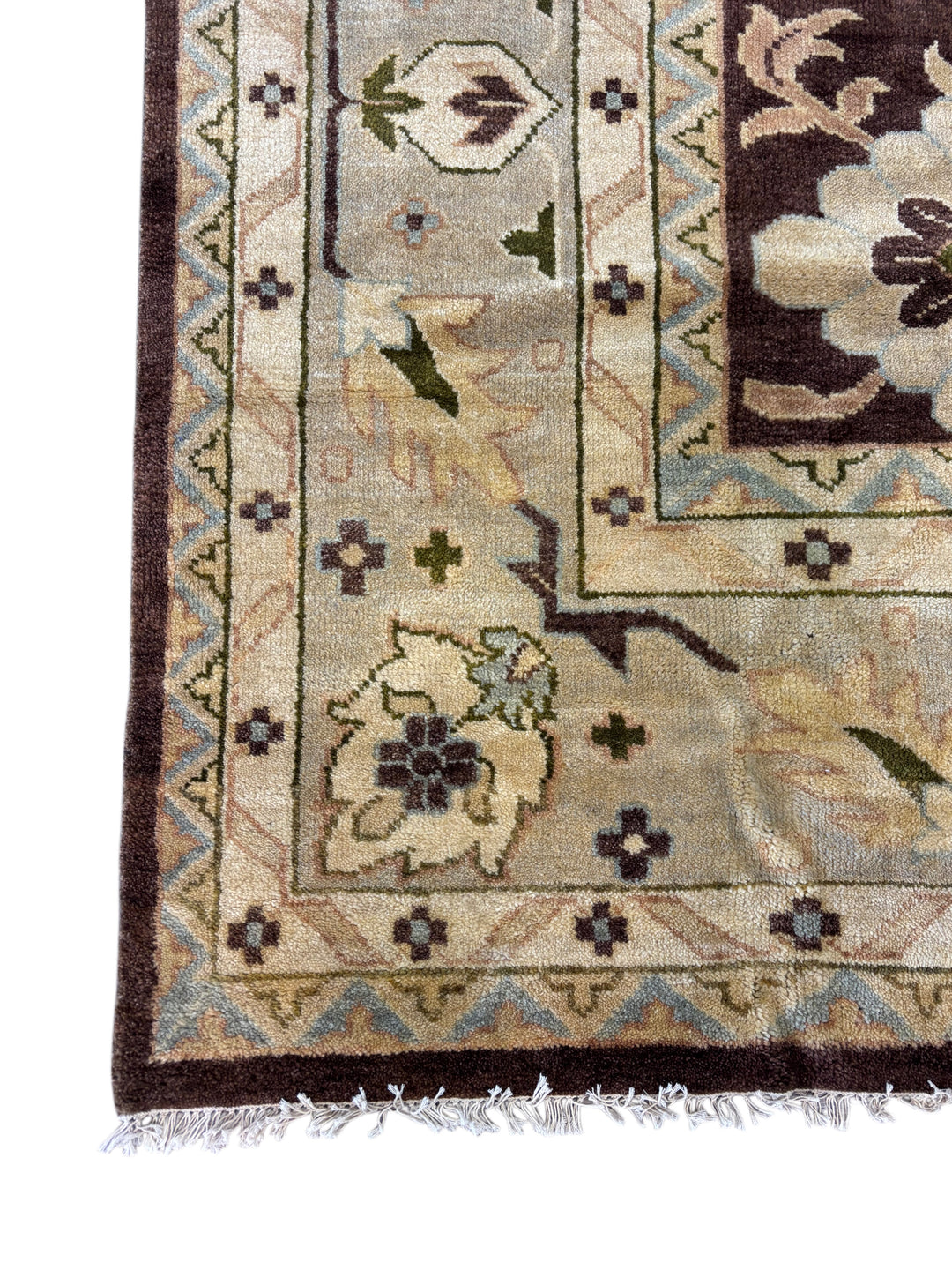 Chocolate Brown Floral Design – Handwoven Wool Rug – 9’7” × 13’11”