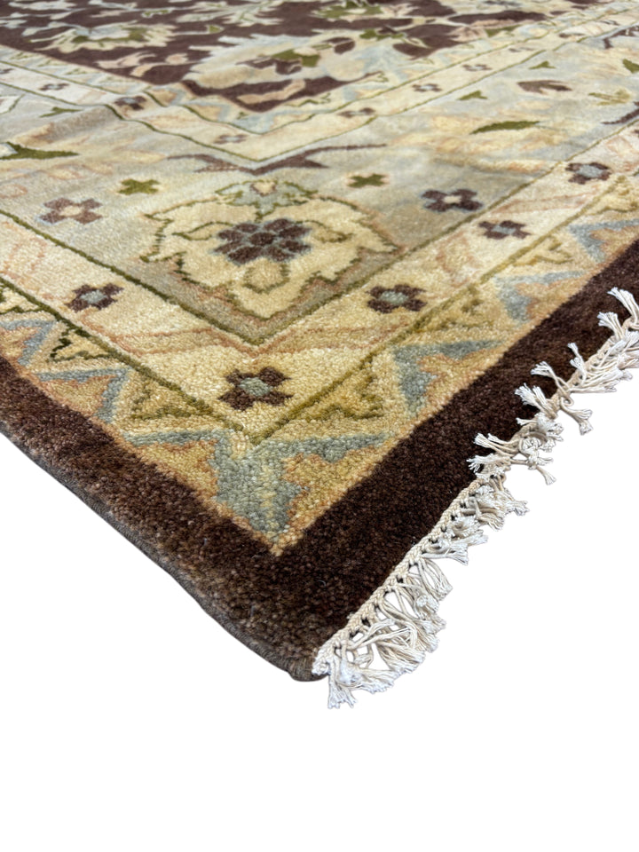 Chocolate Brown Floral Design – Handwoven Wool Rug – 9’7” × 13’11”