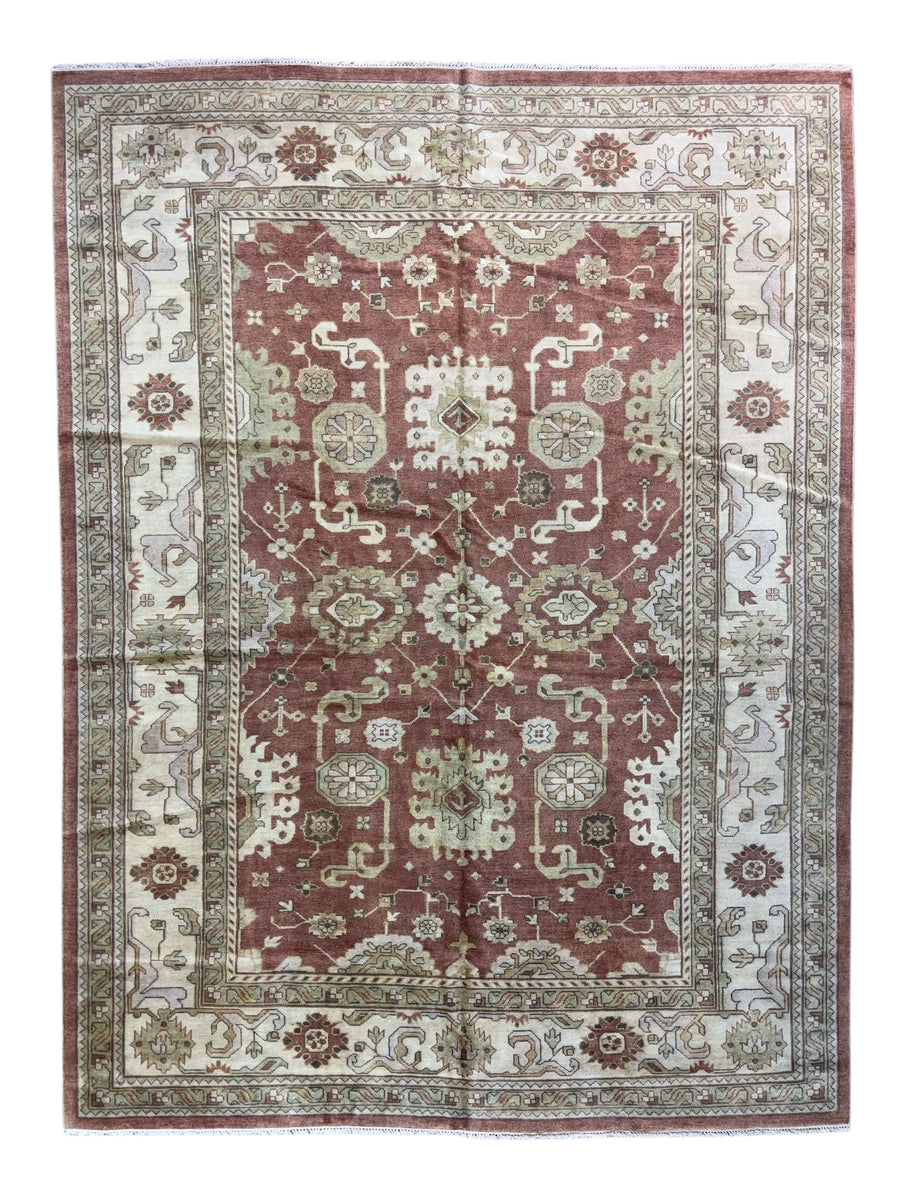 Terracotta & Ivory – Handwoven Indian Oushak Wool Rug –  10’2” × 13’8”