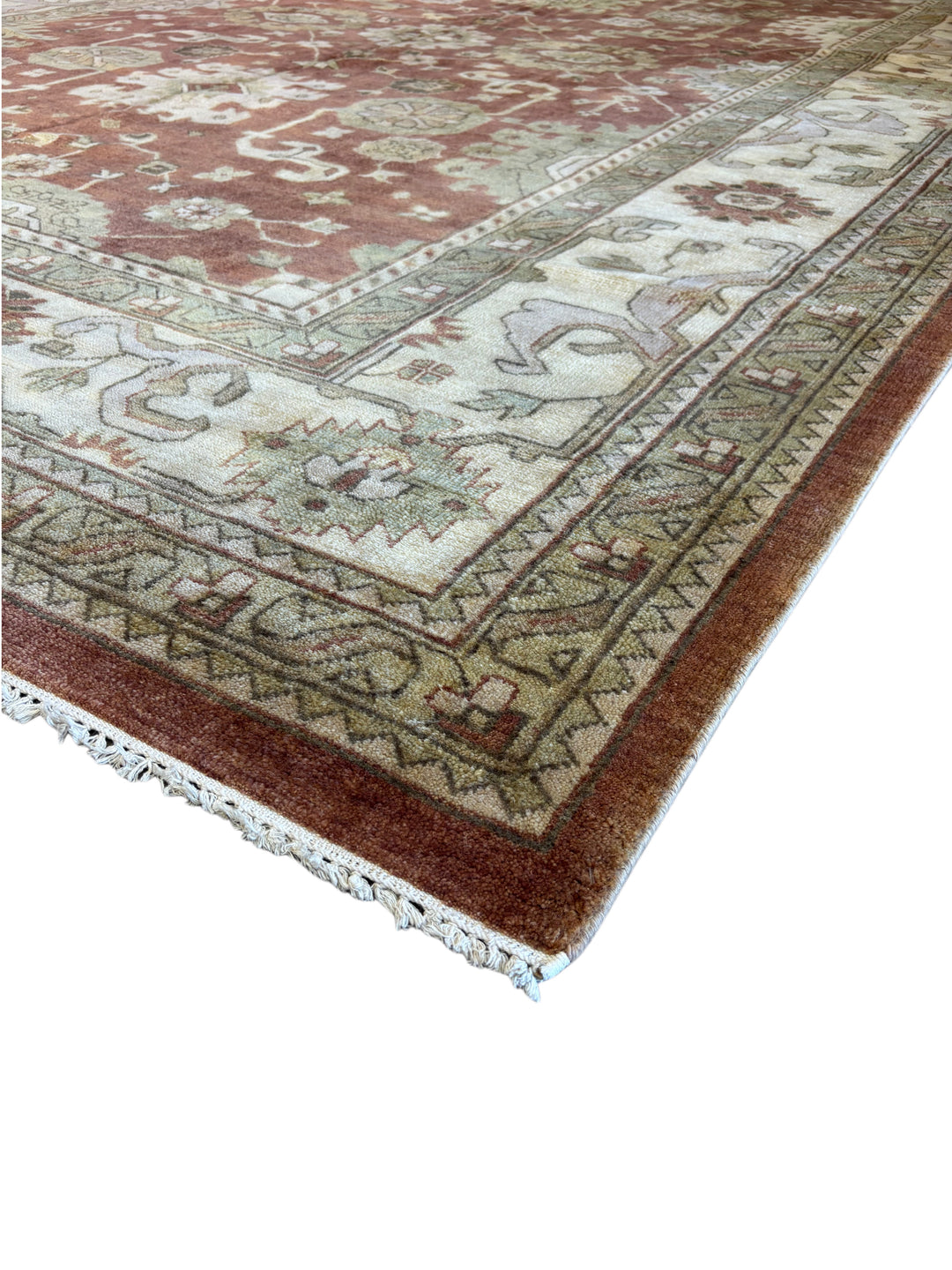 Terracotta &amp; Ivory – Handwoven Indian Oushak Wool Rug –  10’2” × 13’8”