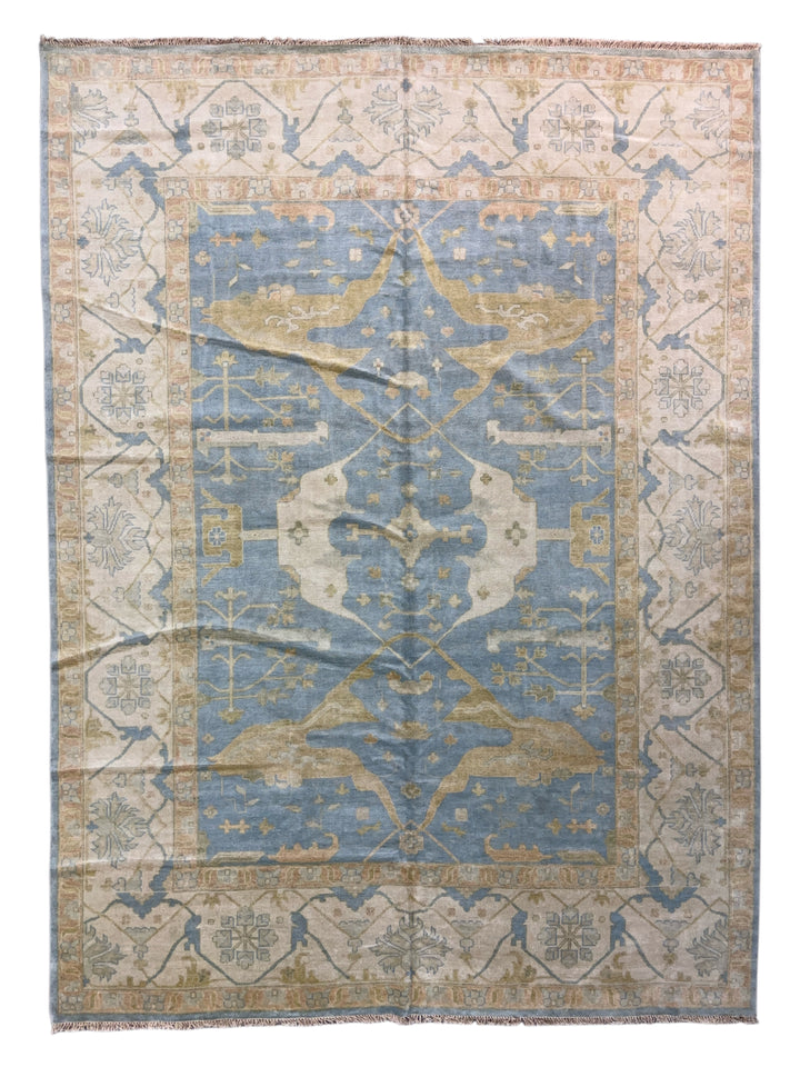 Sky Blue &amp; Ivory – Handwoven Indian Oushak Wool Rug –  10’1” × 13’9”