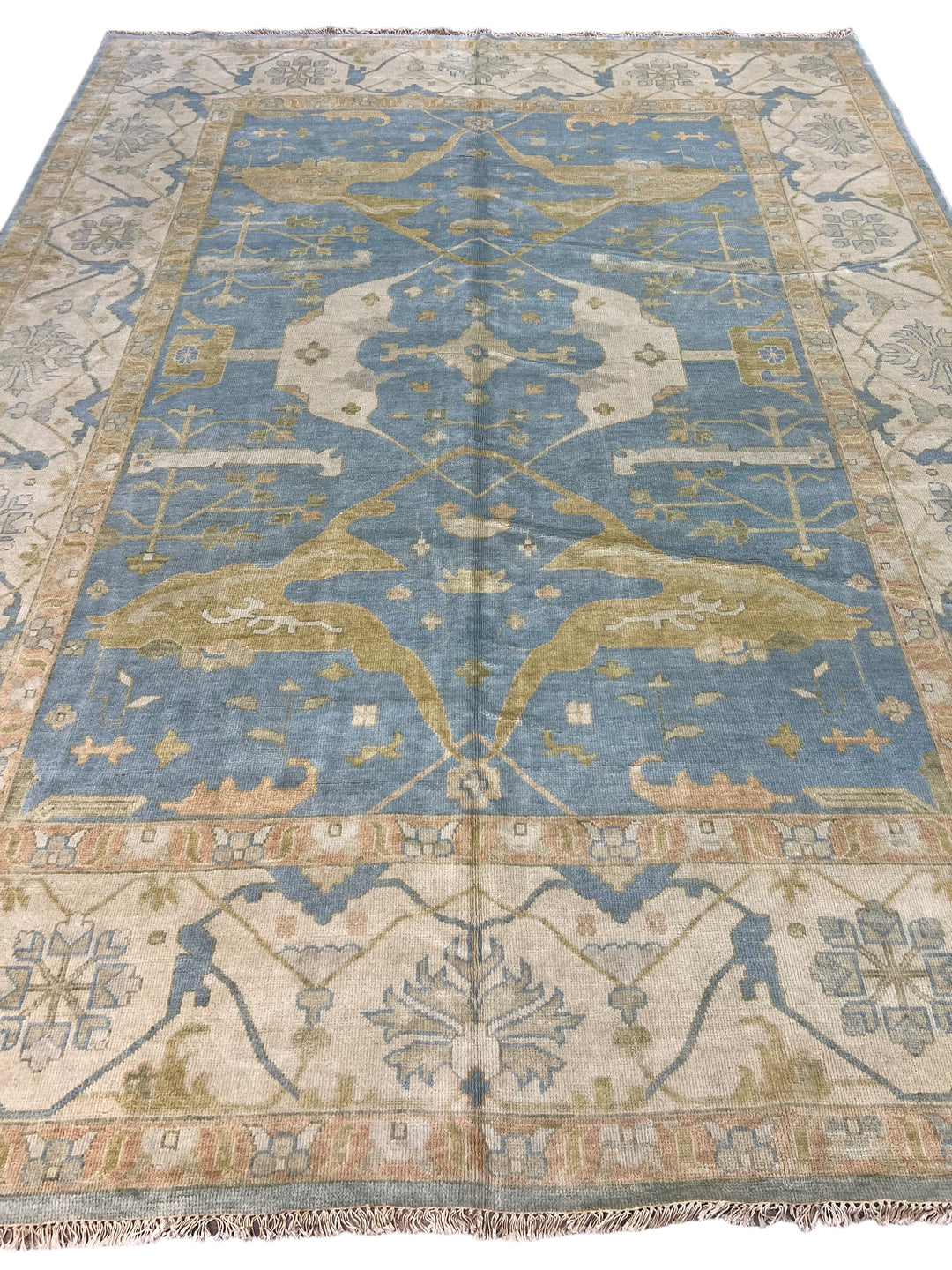 Sky Blue &amp; Ivory – Handwoven Indian Oushak Wool Rug –  10’1” × 13’9”
