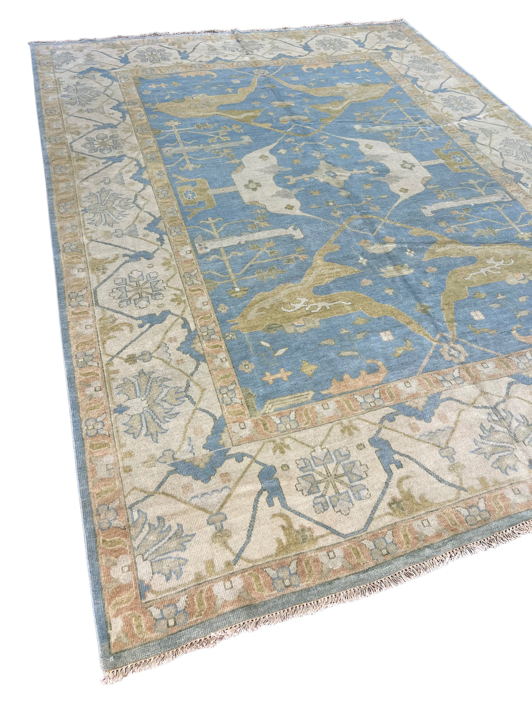 Sky Blue &amp; Ivory – Handwoven Indian Oushak Wool Rug –  10’1” × 13’9”