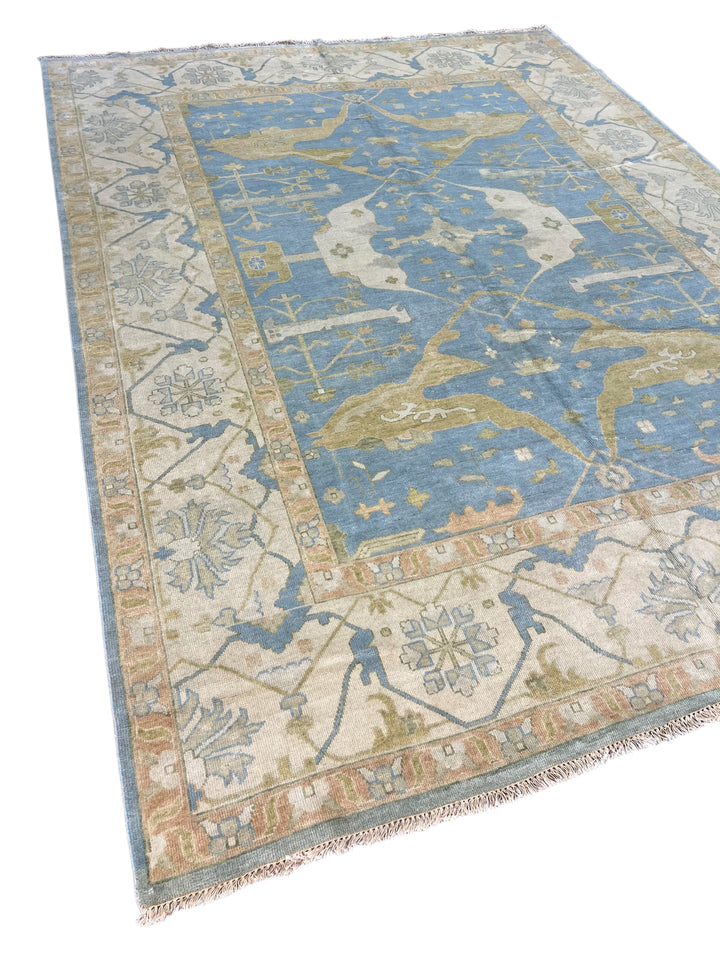 Sky Blue &amp; Ivory – Handwoven Indian Oushak Wool Rug –  10’1” × 13’9”