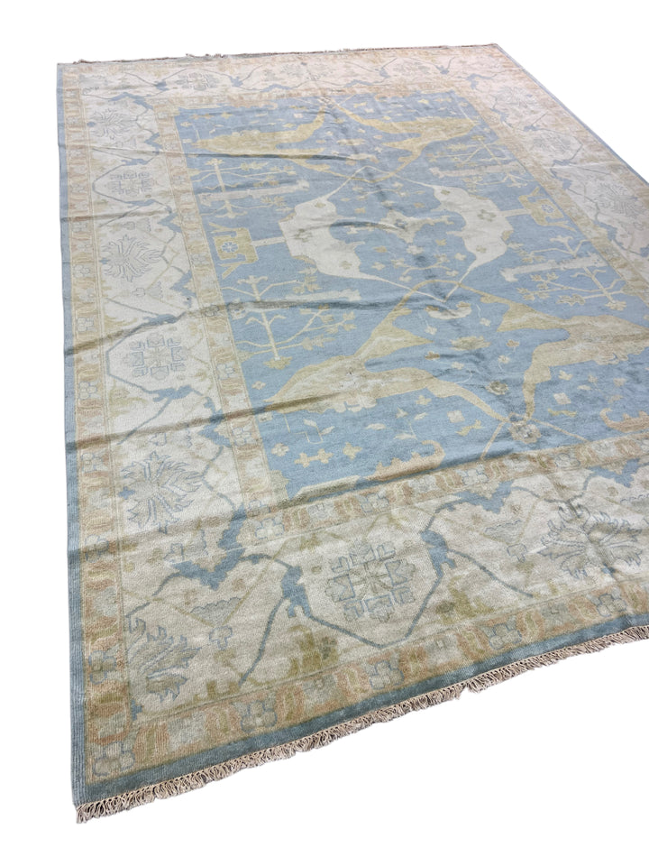 Sky Blue &amp; Ivory – Handwoven Indian Oushak Wool Rug –  10’1” × 13’9”