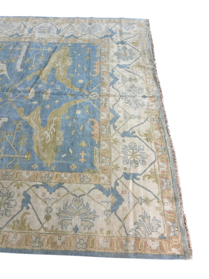 Sky Blue &amp; Ivory – Handwoven Indian Oushak Wool Rug –  10’1” × 13’9”