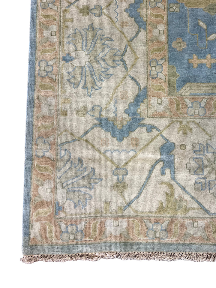 Sky Blue &amp; Ivory – Handwoven Indian Oushak Wool Rug –  10’1” × 13’9”