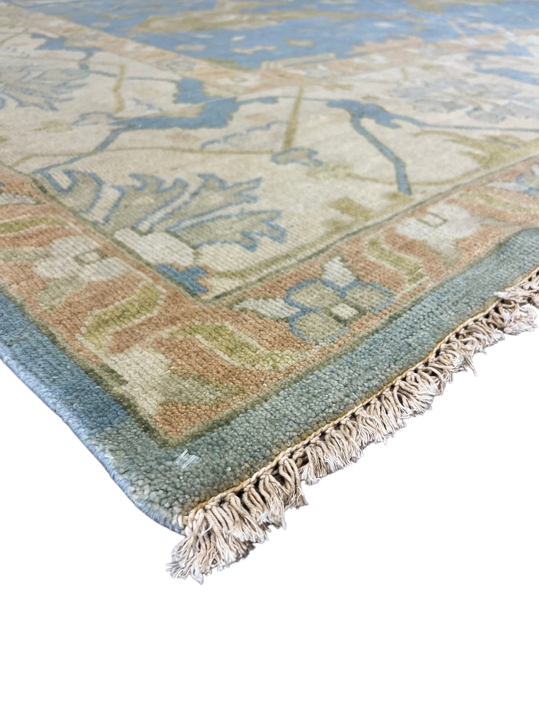 Sky Blue &amp; Ivory – Handwoven Indian Oushak Wool Rug –  10’1” × 13’9”