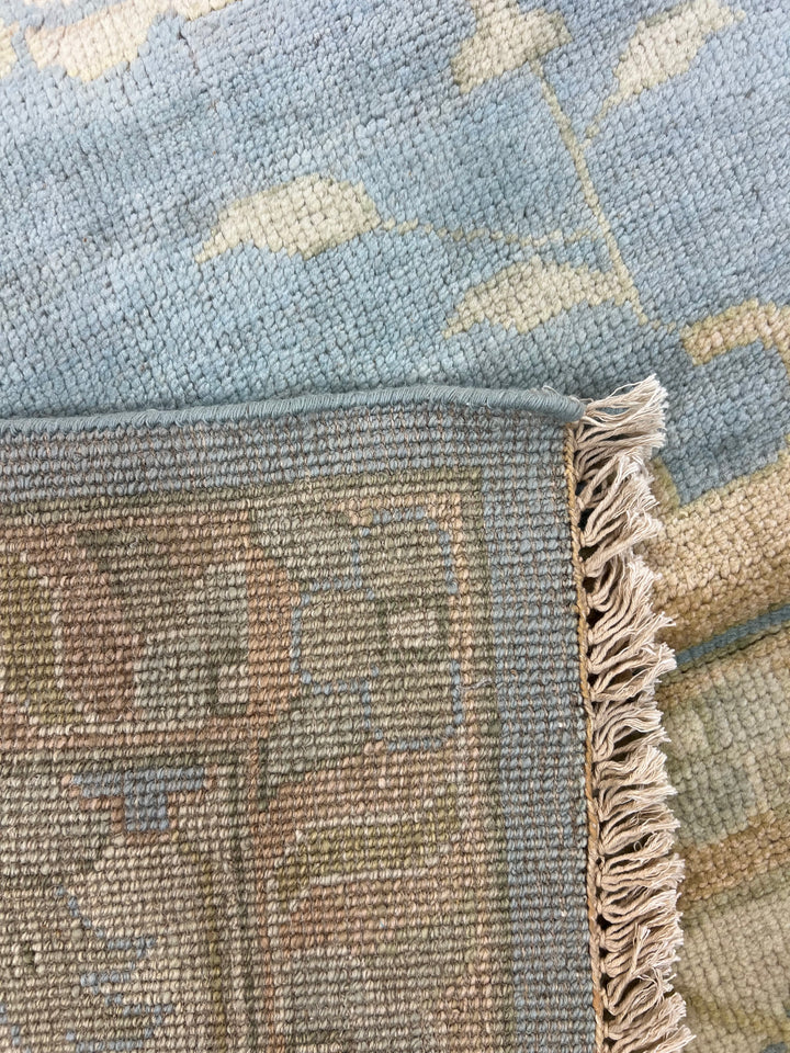 Sky Blue &amp; Ivory – Handwoven Indian Oushak Wool Rug –  10’1” × 13’9”