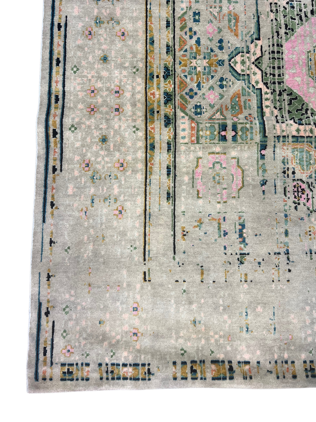 Silver Gray with Blush &amp; Sage Accents – Contemporary Handwoven Wool Area Rug –  10’0” × 13’0”