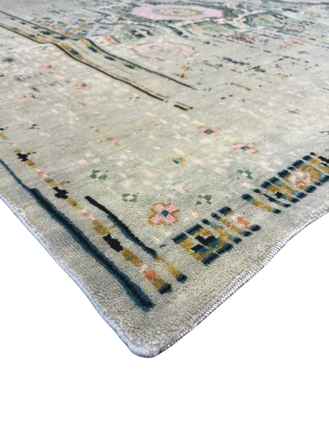 Silver Gray with Blush &amp; Sage Accents – Contemporary Handwoven Wool Area Rug –  10’0” × 13’0”