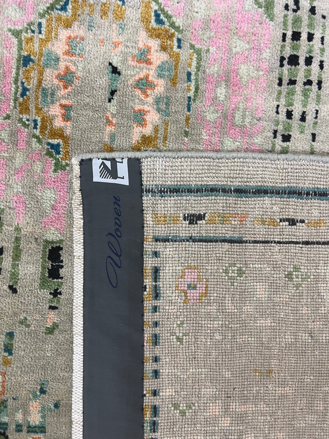 Silver Gray with Blush &amp; Sage Accents – Contemporary Handwoven Wool Area Rug –  10’0” × 13’0”