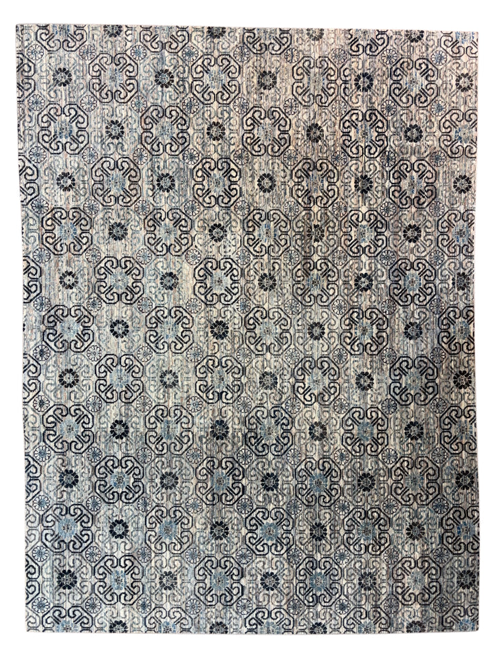 Handcrafted Contemporary Wool Area Rug – Geometric Medallion Design - 10.4’ x 13.7’