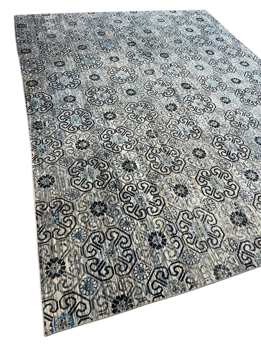Handcrafted Contemporary Wool Area Rug – Geometric Medallion Design - 10.4’ x 13.7’