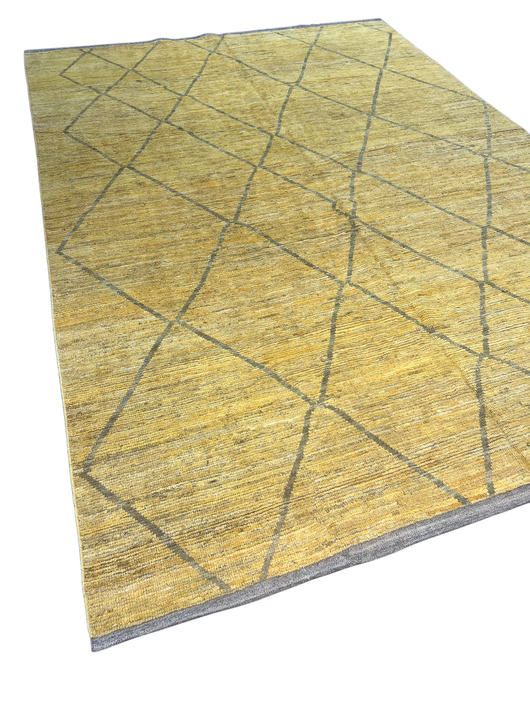 Golden Mustard Diamond Design – Modern Handwoven Wool Rug –  10’ × 14’