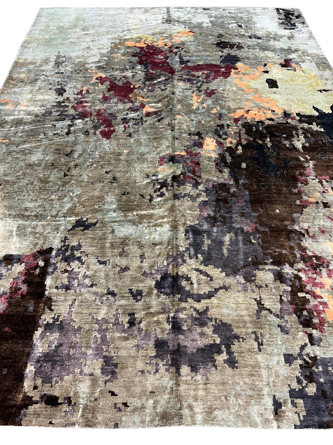 Abstract Handwoven Wool &amp; Silk Rug – Contemporary Artistic Design – 10’0” × 13’9”