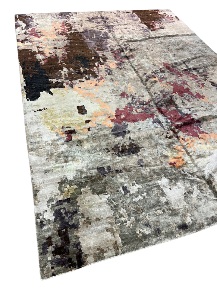Abstract Handwoven Wool &amp; Silk Rug – Contemporary Artistic Design – 10’0” × 13’9”