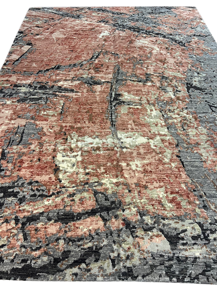 Terracotta &amp; Gray - Modern Abstract Wool Area Rug – 10.1’ x 14.3’