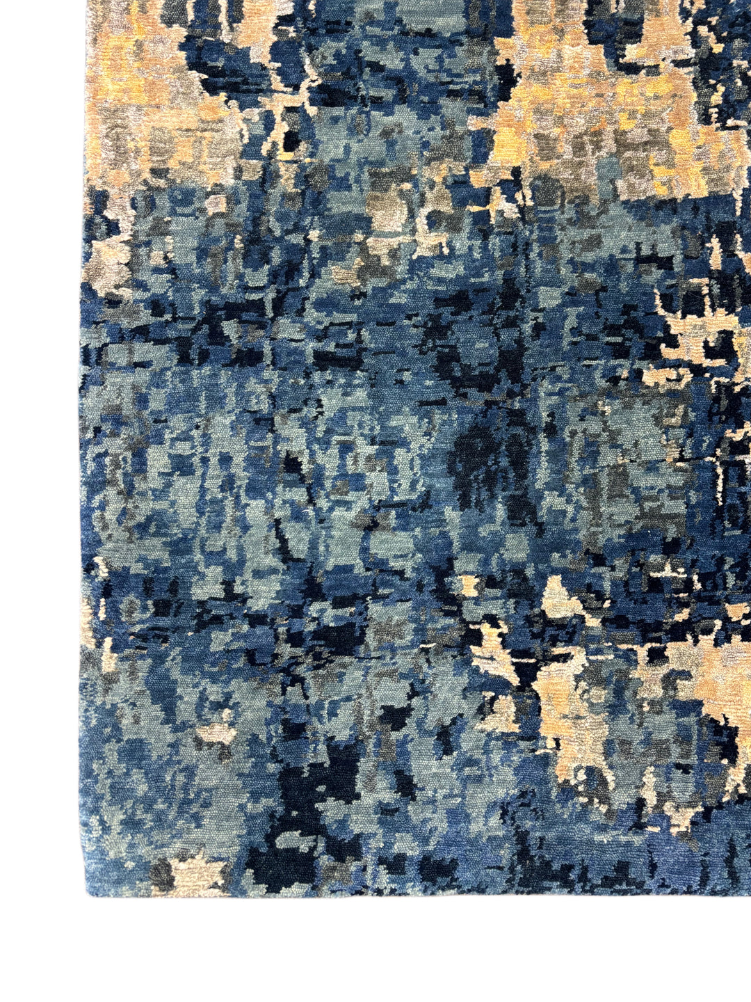 Navy Blue &amp; Gold -Modern Abstract Art Silk Area Rug | 10.0’ x 14.7’