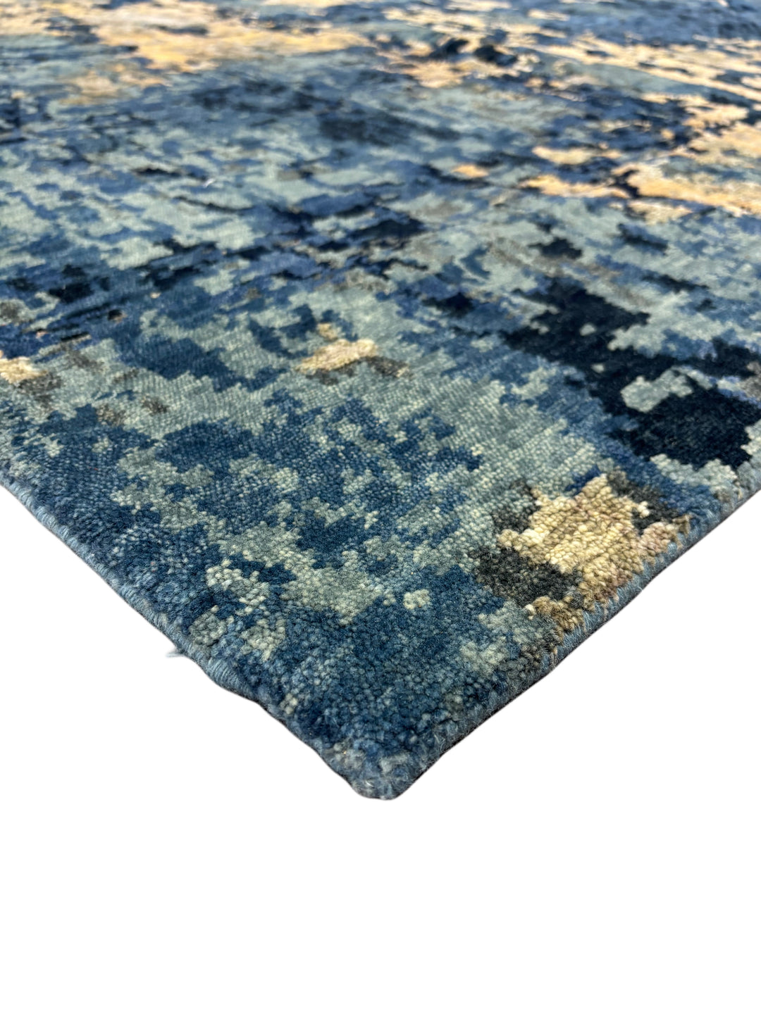 Navy Blue &amp; Gold -Modern Abstract Art Silk Area Rug | 10.0’ x 14.7’