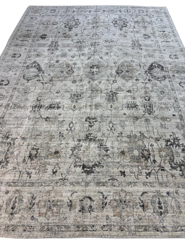 Ivory &amp; Gray Vintage Design - Handcrafted Transitional Wool Area Rug – 9.8’ x 13.8’