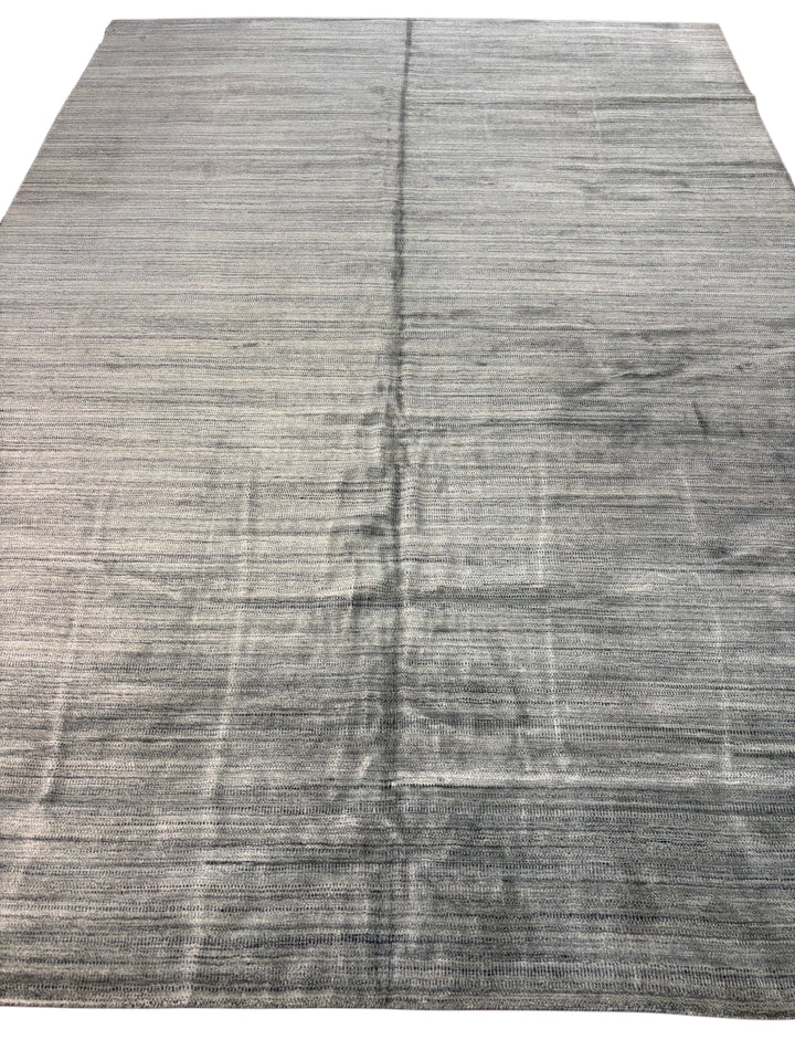 Handcrafted Modern Wool Area Rug – Textured Gray-Blue &amp; Ivory | 9.9’ x 13.11’