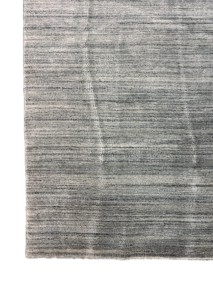 Handcrafted Modern Wool Area Rug – Textured Gray-Blue &amp; Ivory | 9.9’ x 13.11’