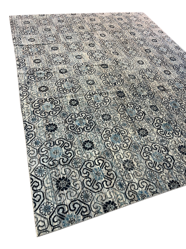 Handcrafted Contemporary Wool Area Rug – Geometric Medallion Design - 10.4’ x 13.7’