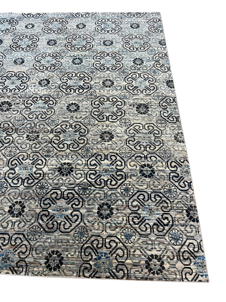 Handcrafted Contemporary Wool Area Rug – Geometric Medallion Design - 10.4’ x 13.7’