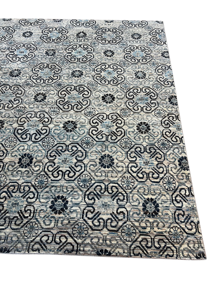 Handcrafted Contemporary Wool Area Rug – Geometric Medallion Design - 9.1’ x 13.9’