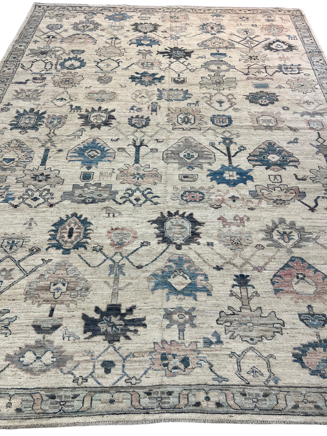 Ivory, Blue &amp; Taupe Tribal Design - Handcrafted Wool Area Rug –  10.4’ x 13.8’