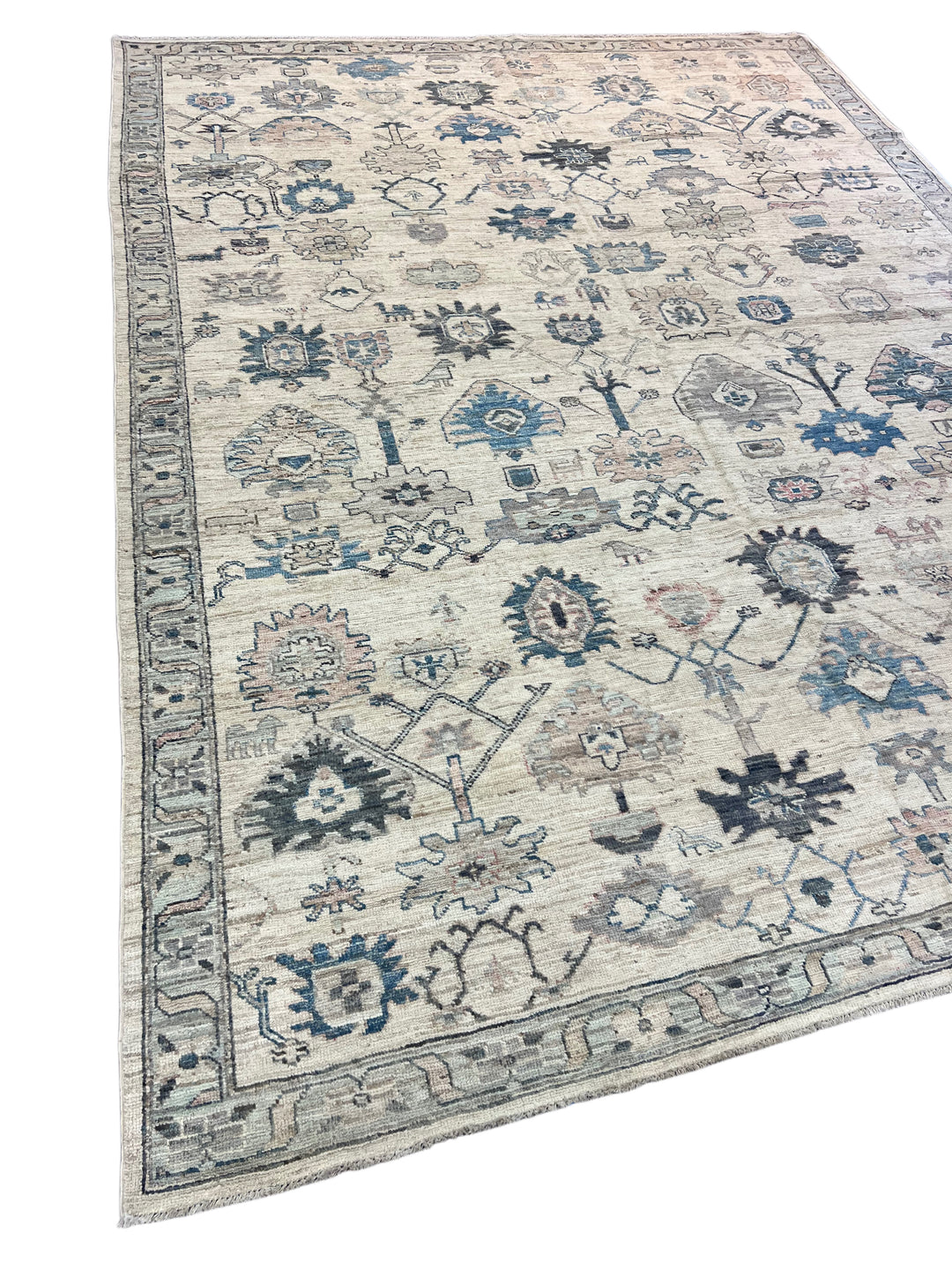 Ivory, Blue &amp; Taupe Tribal Design - Handcrafted Wool Area Rug –  10.4’ x 13.8’