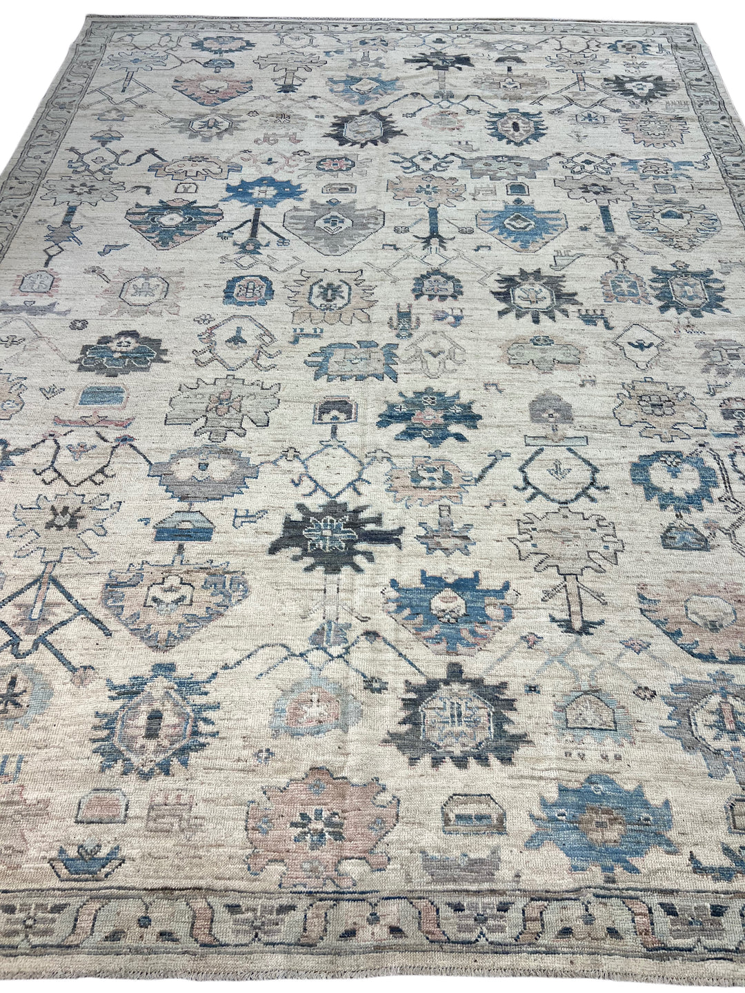 Ivory, Blue &amp; Taupe Tribal Design - Handcrafted Wool Area Rug –  10.4’ x 13.8’