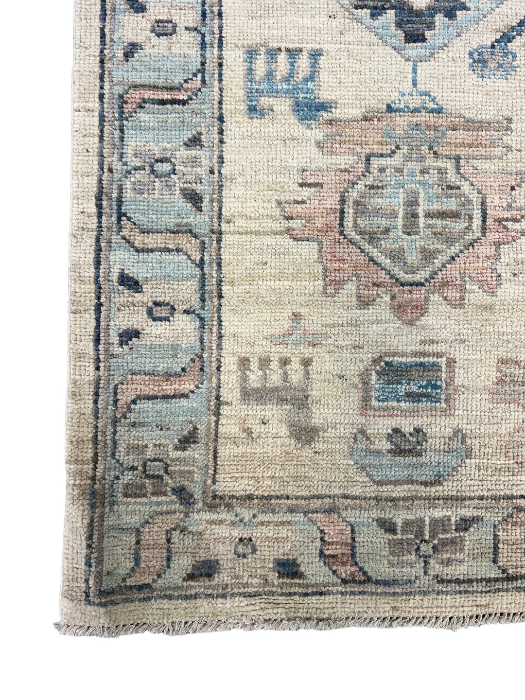 Ivory, Blue &amp; Taupe Tribal Design - Handcrafted Wool Area Rug –  10.4’ x 13.8’