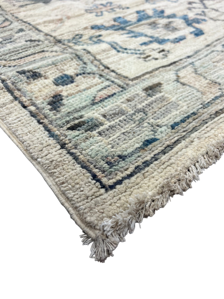 Ivory, Blue &amp; Taupe Tribal Design - Handcrafted Wool Area Rug –  10.4’ x 13.8’