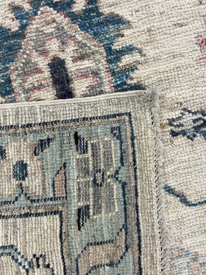 Ivory, Blue &amp; Taupe Tribal Design - Handcrafted Wool Area Rug –  10.4’ x 13.8’