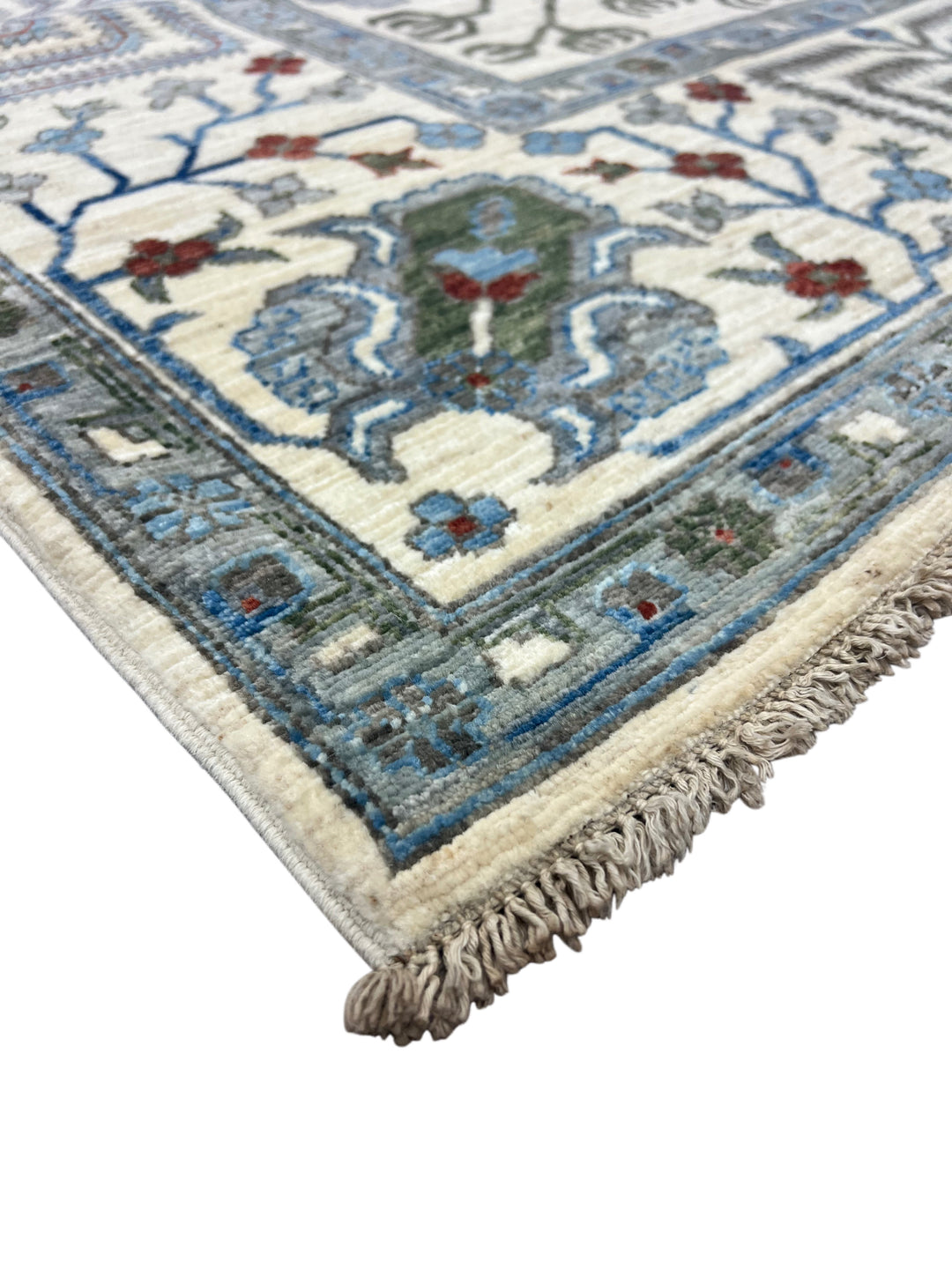 Ivory, Navy Blue &amp; Slate Gray Decorative Vase Design - Handcrafted Wool Area Rug –  10.2’ x 13.9’