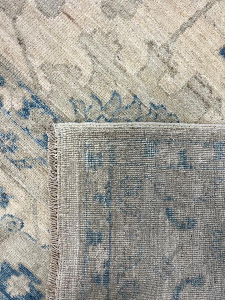 Soft Taupe &amp; Mineral Blue Wool Area Rug - 9&