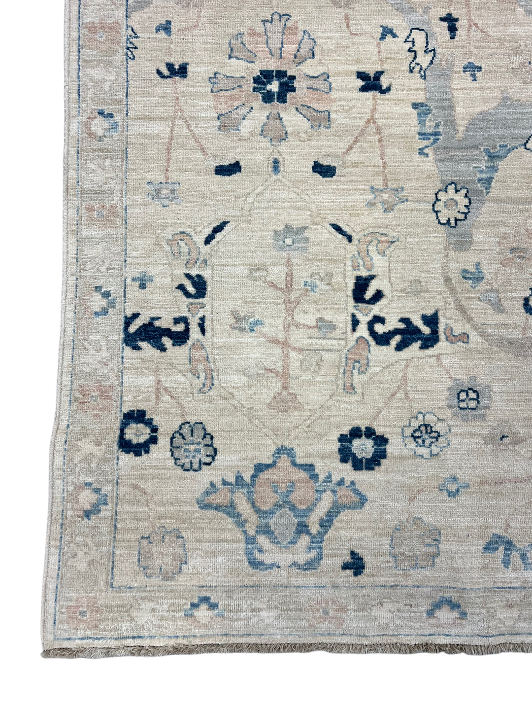 Ivory, Sky Blue &amp; Soft Blush Classic Floral Design - Handcrafted Wool Area Rug – 9.10’ x 13.5’