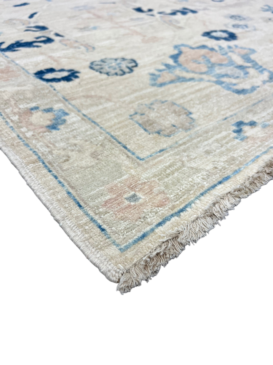 Ivory, Sky Blue &amp; Soft Blush Classic Floral Design - Handcrafted Wool Area Rug – 9.10’ x 13.5’