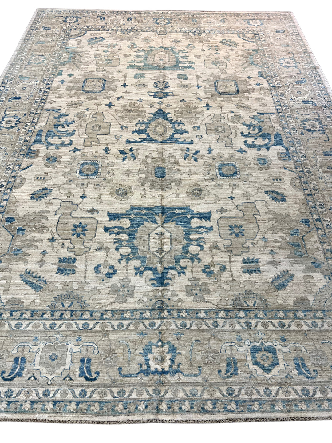 Soft Taupe &amp; Mineral Blue Wool Area Rug - 9&