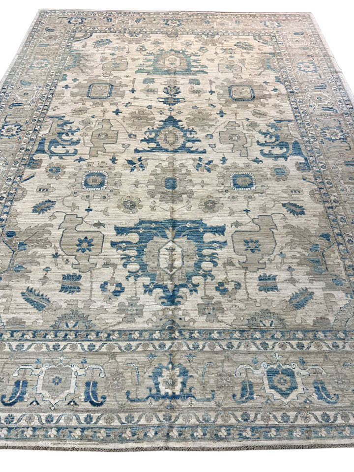 Soft Taupe &amp; Mineral Blue Wool Area Rug - 9&