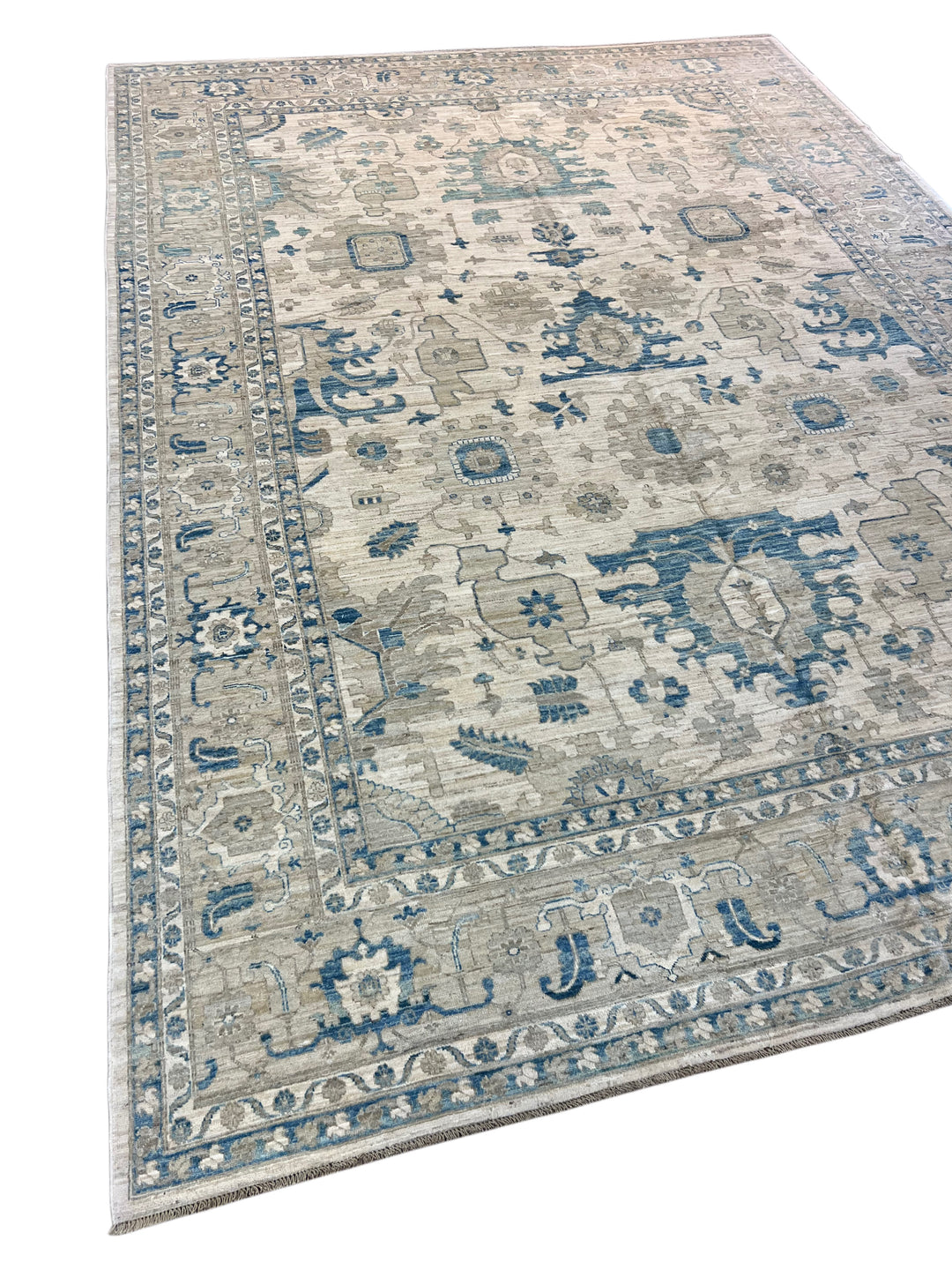 Soft Taupe &amp; Mineral Blue Wool Area Rug - 9&