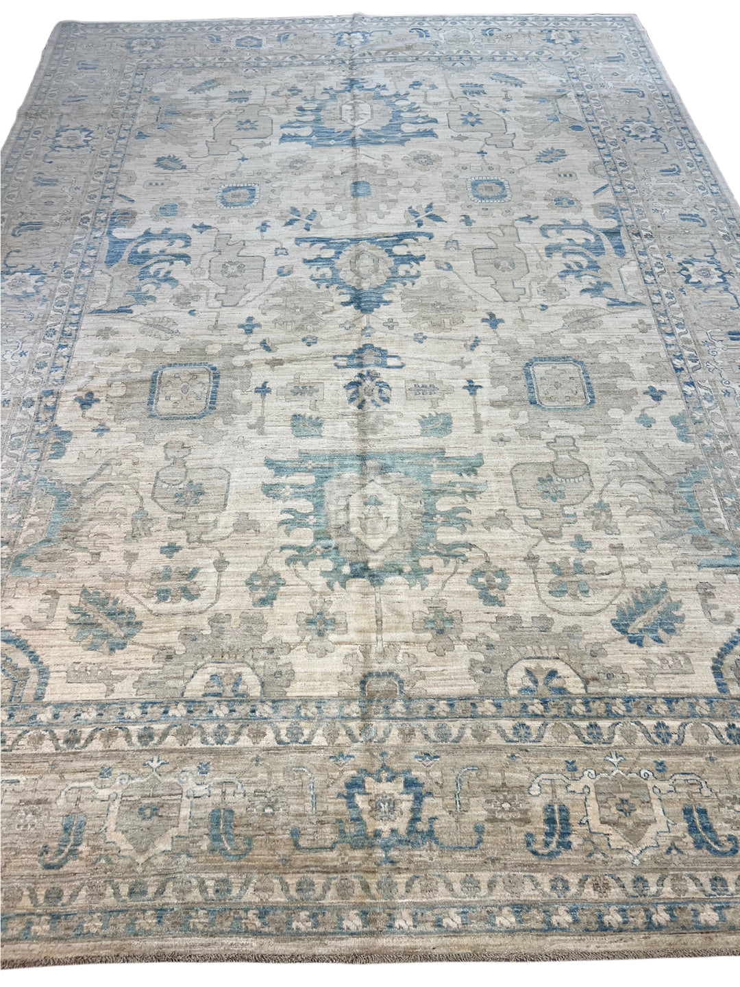 Soft Taupe &amp; Mineral Blue Wool Area Rug - 9&