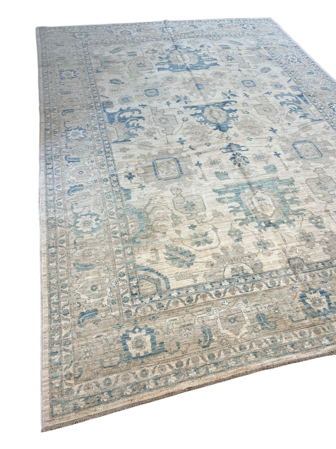 Soft Taupe &amp; Mineral Blue Wool Area Rug - 9&