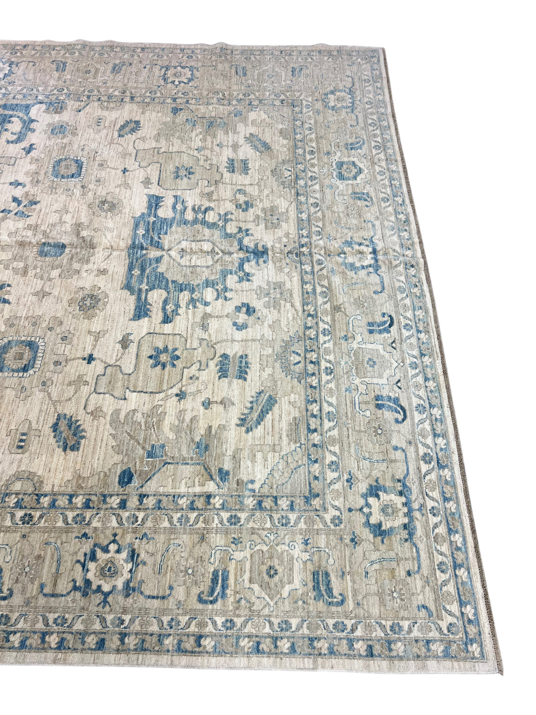 Soft Taupe &amp; Mineral Blue Wool Area Rug - 9&