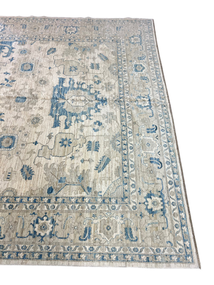 Soft Taupe &amp; Mineral Blue Wool Area Rug - 9&