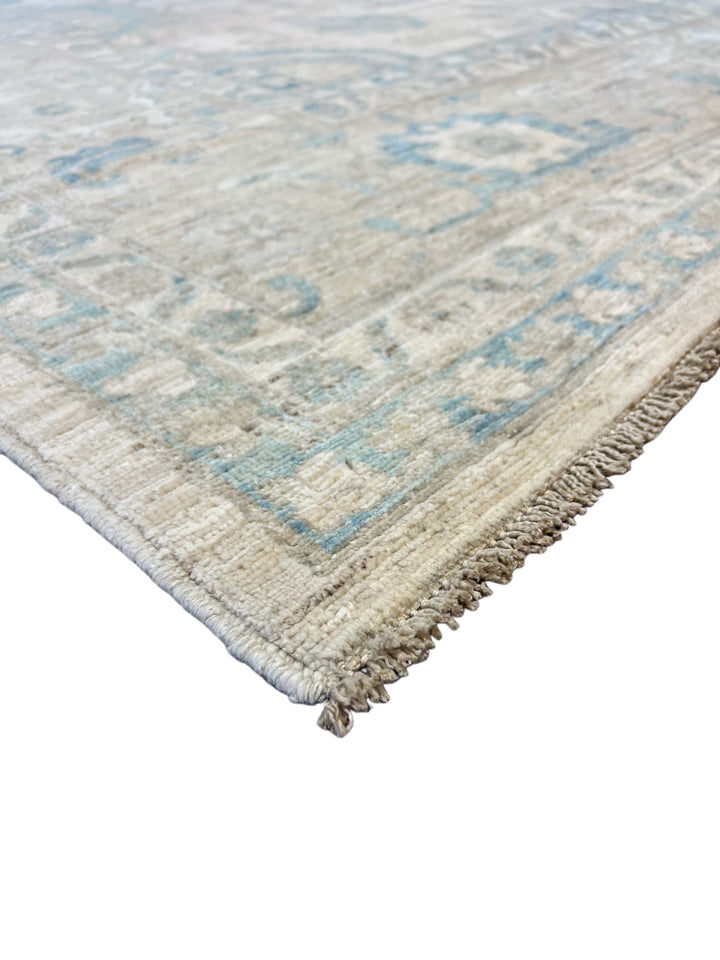 Soft Taupe &amp; Mineral Blue Wool Area Rug - 9&